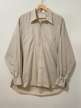 Vintage 90s Christian Dior Chemise Mens Button Up Shirt Beige Taupe Cotton XL
